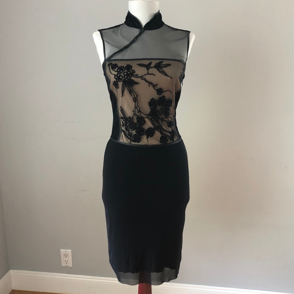 Vivienne Tam Blk Sheer Overlay Chinese Style Dress